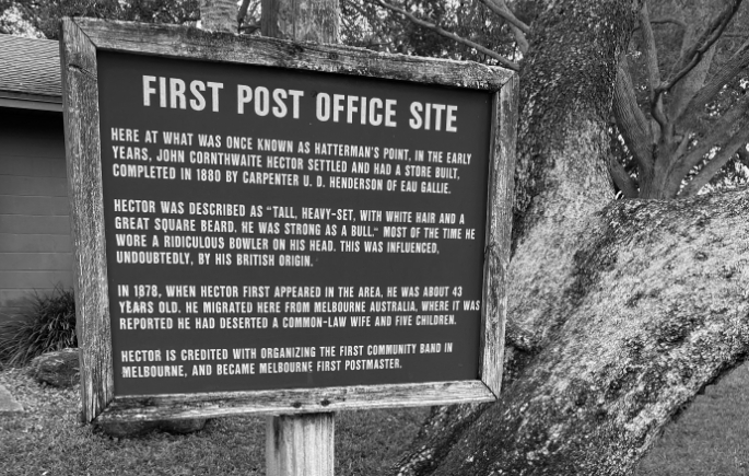 First post office site sign in Downtown Melbourne Front Street